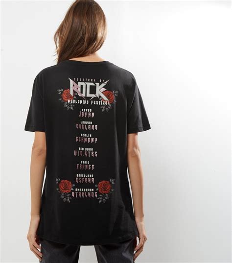 Black Festival of Rock Tour Cotton T-Shirt | New Look | Rock t shirts, Graphic tops, T shirts ...