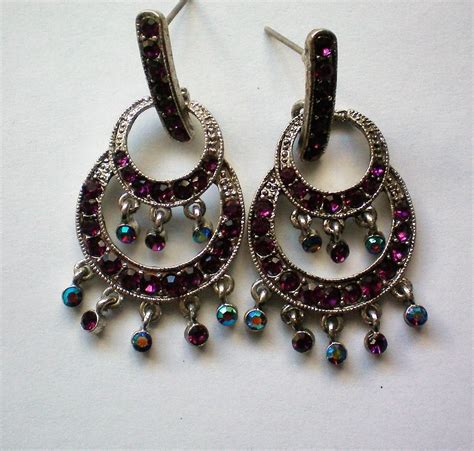 Pierced Dangle AB Deep Purple Earrings from manorsfinest on Ruby Lane