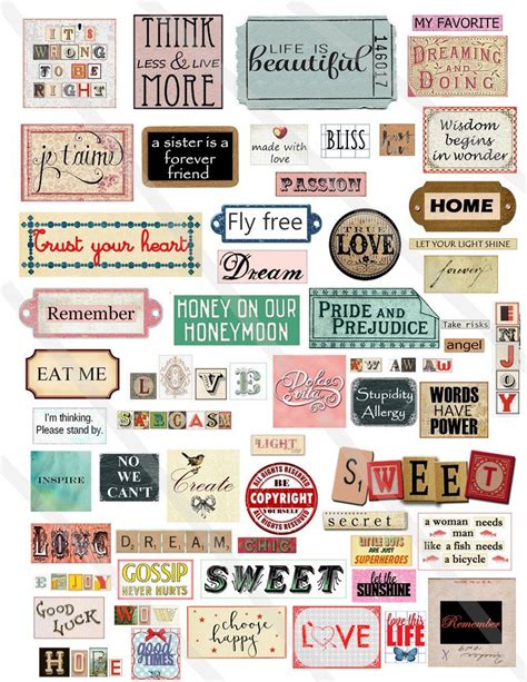 Digital collage sheet Words sentences Phrases quotes inspirational motivation Instant Download ...