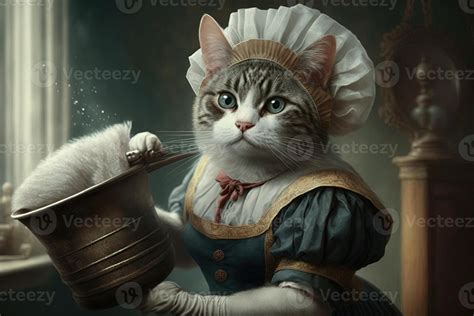 Cat as maid illustration 23932667 Stock Photo at Vecteezy