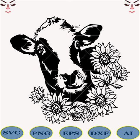 Cows with Sunflowers Svg, Cow Face Svg, Cow Svg, Sunflowers Svg, Cow ...