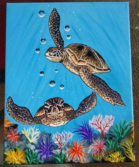 Sea turtles, 11 x 14 Acrylic painting | Painting, Sea turtle painting ...