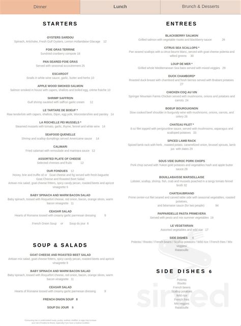 Chateau West Restaurant menu in Nashville, Tennessee, USA