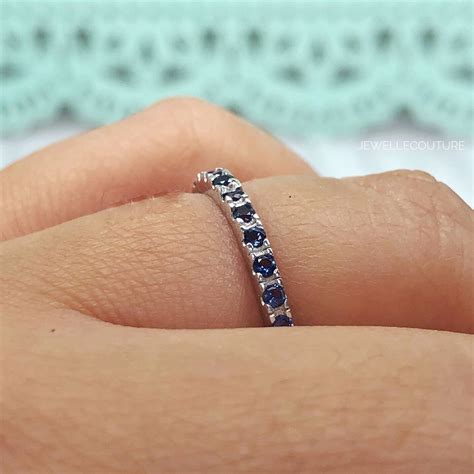 Blue Sapphire Eternity Band Sterling Silver Wedding Band - Etsy