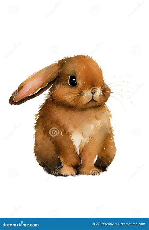 Watercolor Drawing of a Cute Brown Rabbit Isolated on Transparent ...