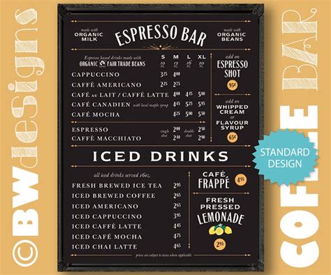 Small Menu COFFEE SHOP Sign Custom Design Menu Espresso Bar | Etsy