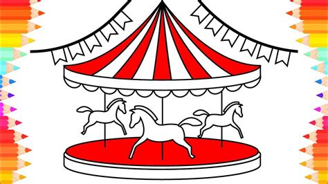 How to Draw Carousel with Horses🎠 Coloring Pages for Kids. Step by Step ...