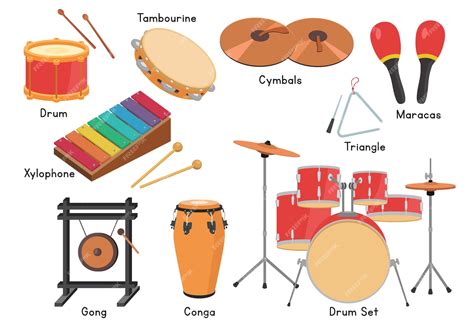 Ensemble de conception vectorielle d'instruments de musique de la famille des percussions ...