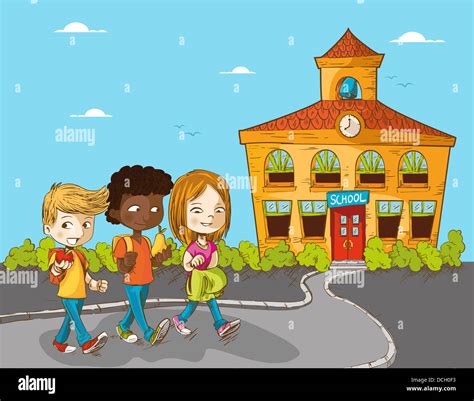 Back to school cartoon kids walking to school education illustration ...