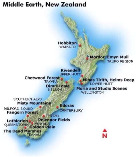 Map of New Zealand with location where Lord of the Rings was filmed. | Lord of the rings, The ...