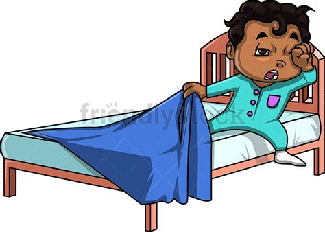 Black Kid Getting Out Of Bed Cartoon Clipart Vector - FriendlyStock