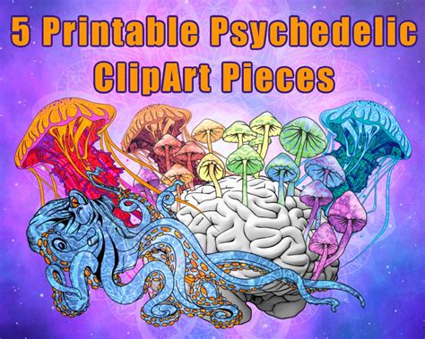 Psychedelic Colorful Clip Art Set Trippy Octopus Jellyfish - Etsy