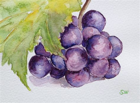 Original Watercolor Still life painting Grapes wall