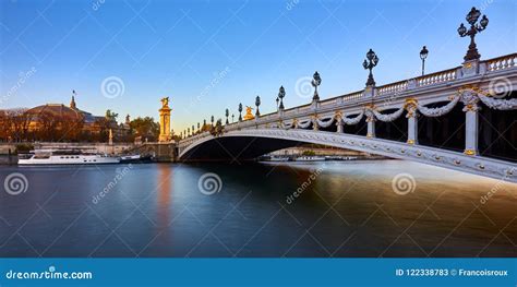 Pont Alexandre III Bridge and Seine River at Sunset Panoramic. Paris, France Stock Image - Image ...