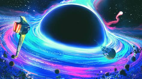 Download 4K Black Hole Neon Spaceship Art Wallpaper | Wallpapers.com