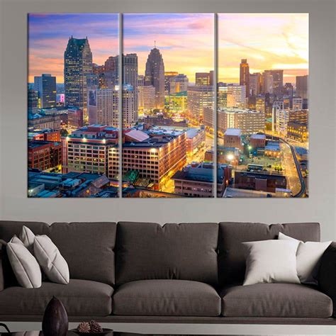 Large Detroit skyline canvas print Detroit canvas wall art Michigan wall decor Detroit cityscape ...