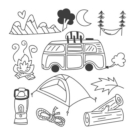 Set Of Travel Camping On Holidays Cartoon Vector, Car Drawing, Cartoon Drawing, Pin Drawing PNG ...