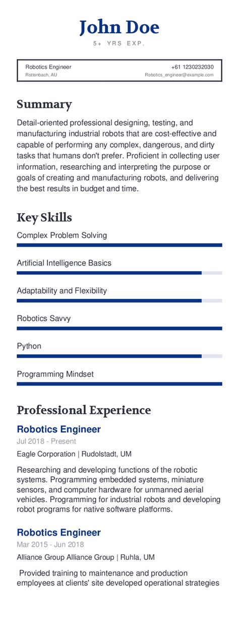 Robotics Engineer Resume Example With Content Sample | CraftmyCV