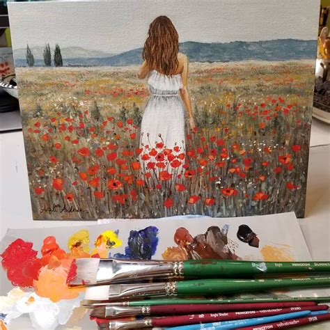 Woman in a Field of Poppies Acrylic Painting Tutorial by Angela ...