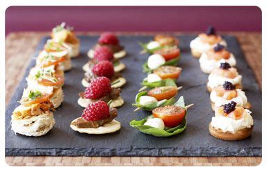 Canape Selection - great presentation! Ideas: Tandori Chicken/Toasted Naan; Hoisin Duck/Rice ...