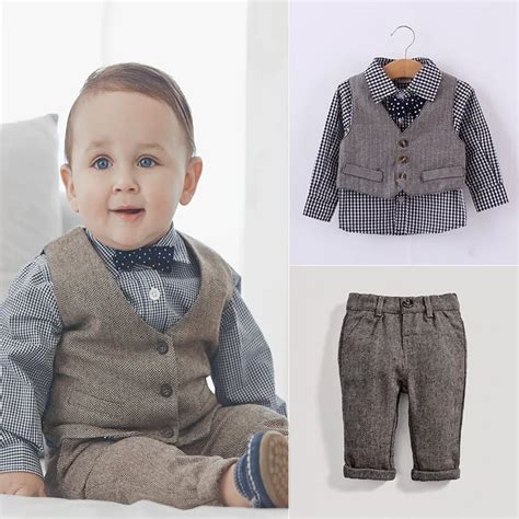 2016 Brand autumn Children clothing sets style Kids suit baby boy suit sets dress shirts+vest ...