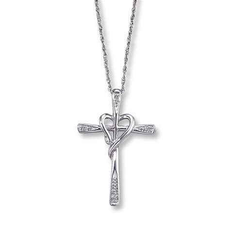 Diamond Cross Necklace Round-Cut 10K White Gold - 171771304 - Kay