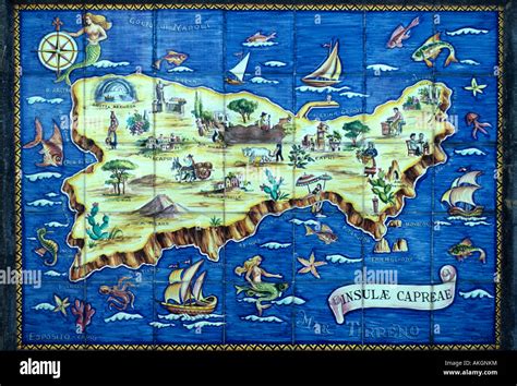 Majolica with a map of the island, Capri island, Campania, Italy Stock Photo - Alamy