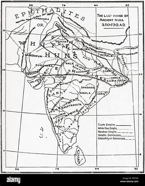 Map of the last phase of Ancient India, 350 - 750 AD Stock Photo - Alamy