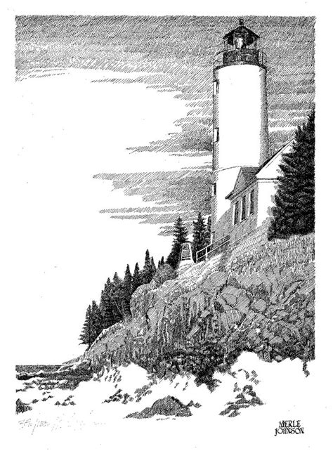 Lighthouse Terrific ink drawing. (With images) | Landscape drawings ...