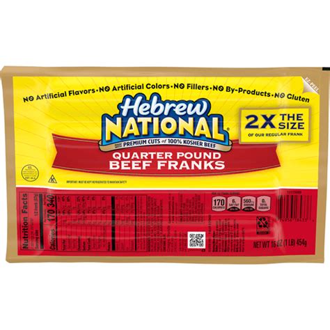 Hebrew National Quarter Pound Beef Franks, Hot Dogs, 4 Count | Hot Dogs | Edwards Food Giant