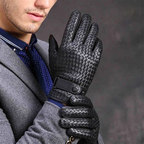 Free Shipping Fashion Men High Quality Men Leather Gloves Hand Woven ...