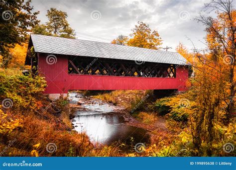 Vermont Covered Bridge Surrounded by Colorful Fall Foliage. Stock Photo ...