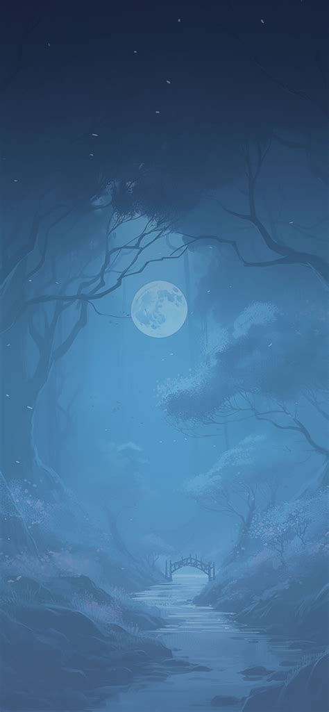 Blue Night Forest & Moon Art Wallpapers - Blue Forest Wallpapers