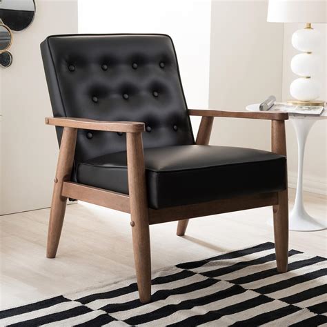 Baxton Studio Sorrento Mid-Century Black Faux Leather Upholstered ...