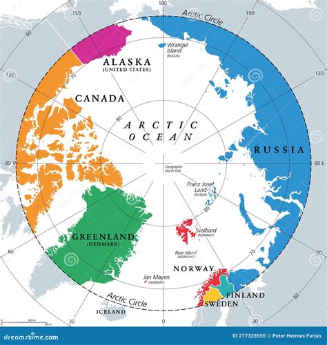 Countries within the Arctic Circle, Arctic Region Countries, Political Map Stock Vector ...