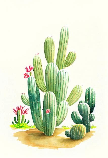 Premium AI Image | Illustration of Cactus Plant in Watercolor Painting ...