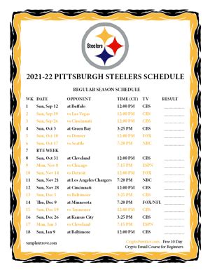 Printable 2021-2022 Pittsburgh Steelers Schedule