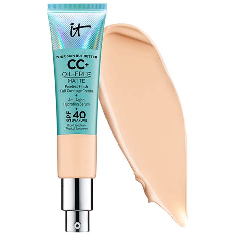 IT Cosmetics Light Medium CC+ Cream Oil-Free Matte with SPF 40 Review & Swatches