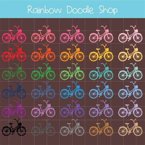 Bicycle Clipart, Bicycle Silhouette Clip Art, Colorful Digital Bicycles, Rainbow Bicycles ...