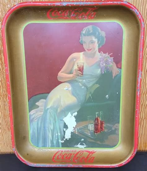 VINTAGE 1936 COCA Cola Coke Tin Serving Tray-Beauty Drinking A Coke Rare $35.97 - PicClick