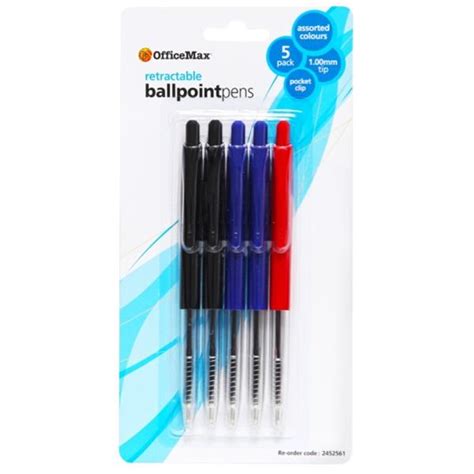 OfficeMax Blue/Black/Red Retractable Ballpoint Pens Medium Tip, Pack of ...