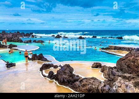 Natural lava swimming pools at Porto Moniz, Madeira, Portugal Stock ...