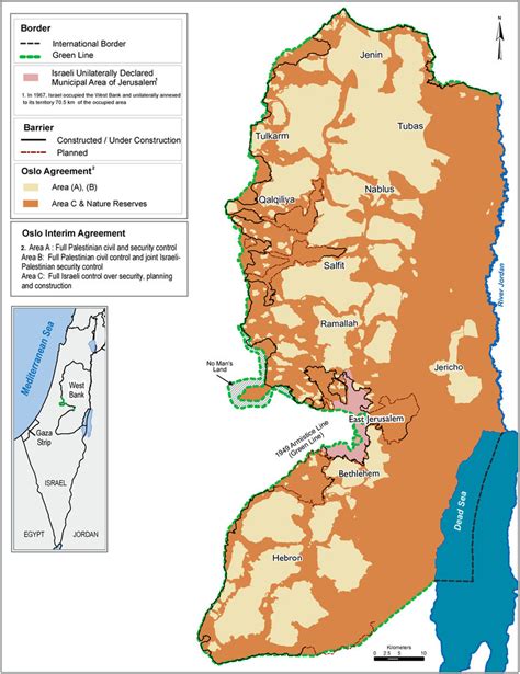 This map shows the West Bank wall in relation to Palestinian and ...