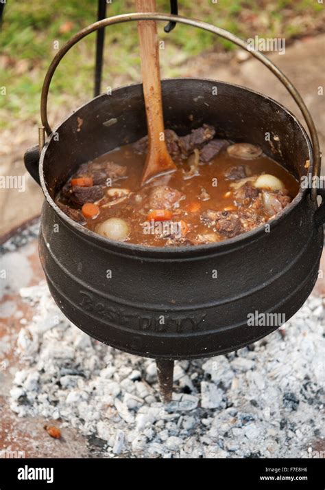 Lamb curry cooked in a traditional South African Potjiekos, which is "small pot food" in ...