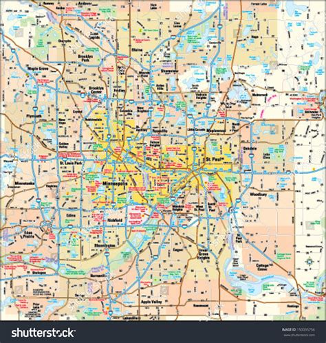 Minneapolis St Paul Minnesota Area Map Stock Vector 150035756 ...