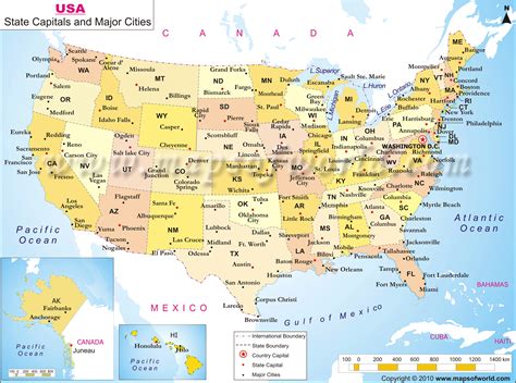 Major Cities in US | US Map of State Capitals and Major Cities | World map with countries, Free ...