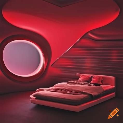 Futuristic bedroom with red accents on Craiyon