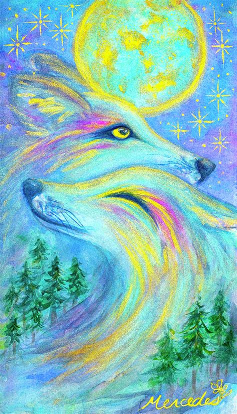 Wolves with Fir Trees and Full Moon Painting by Mercedes Heinila - Fine Art America