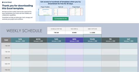 Weekly Schedule Sheet