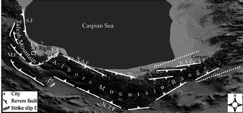 Location of the Alborz mountain range between Caspian Sea and central ...